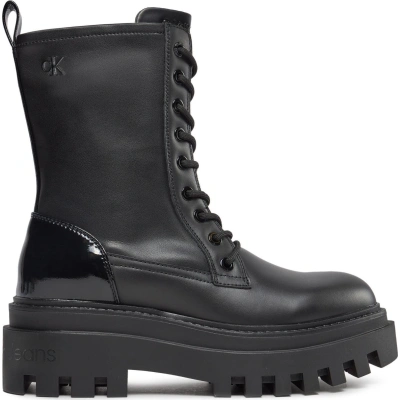 Turistická obuv Calvin Klein Jeans Chunky Boot Laceup Lth Mg Sat YW0YW01285 Triple Black 0GT