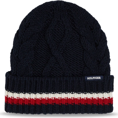 Čepice Tommy Hilfiger Monotype Chunky Knit Beanie AM0AM11506 Space Blue DW6