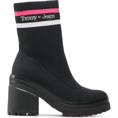 Polokozačky Tommy Jeans Knitted Boot EN0EN02061 Black And Jewel Pink 0GJ