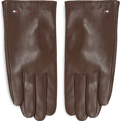 Pánské rukavice Tommy Hilfiger Essential Flag Leather Gloves AM0AM11482 Hnědá